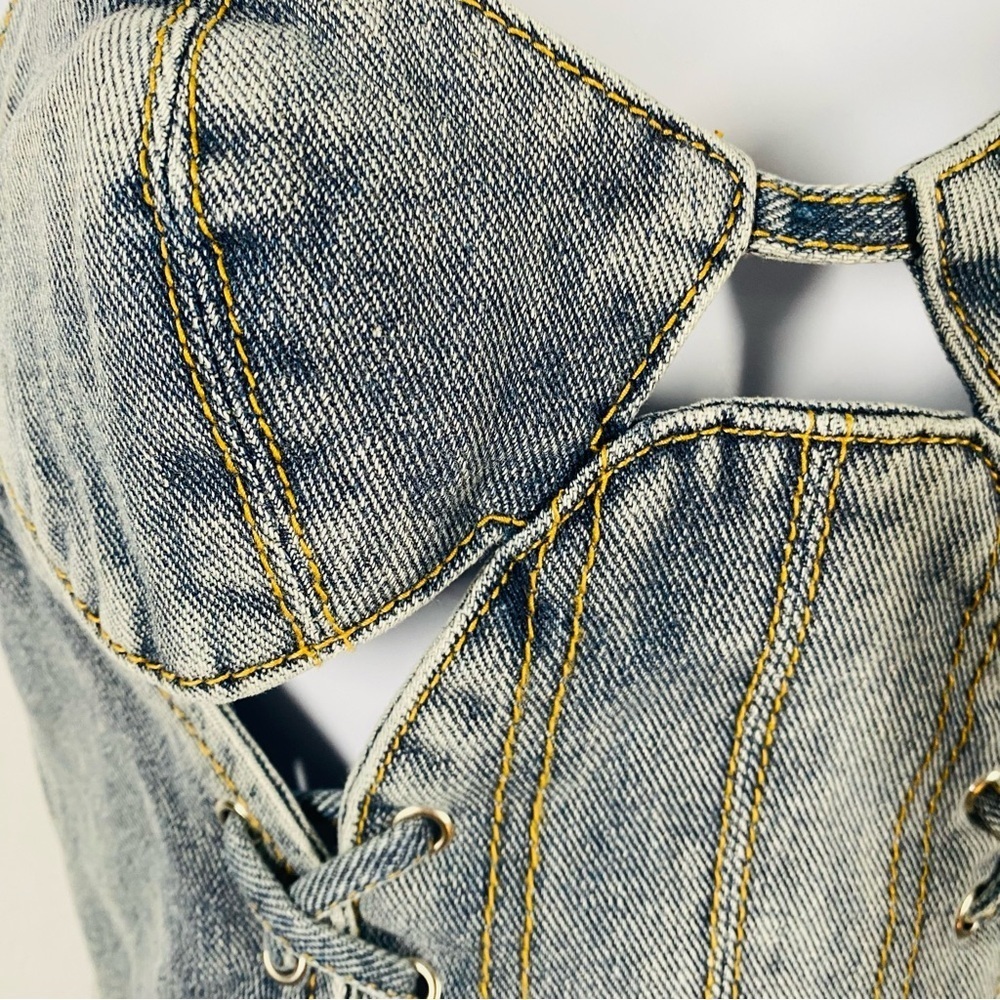 PrettyLittleThing Denim Lace-Up Tank Top - Picture 4 of 10